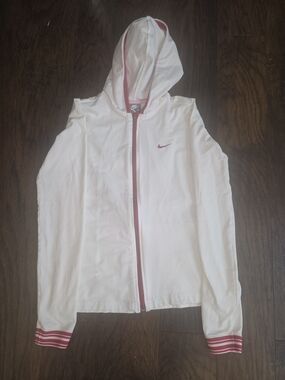 Nike Girls' White Hooded Jacket with Pink Trim